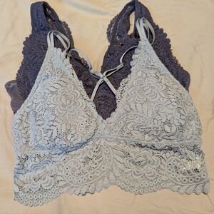 Aerie Lace Bralette Duo in Light Blue and Dark Purplish